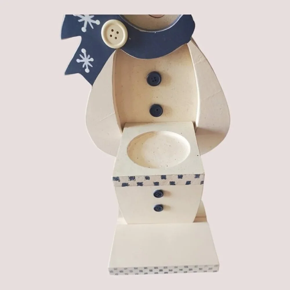 Snowman candle holder wood handprinted